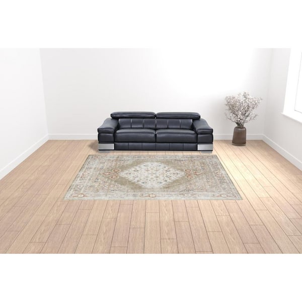 9 ft. x 12 ft. Khaki Oriental Power Loom Distressed Washable Area Rug