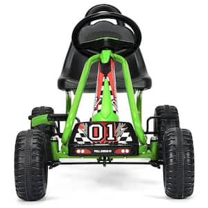 7 in. Green 4-Wheel Kids Pedal Powered Ride On Go Kart with Adjustable Seat and Handbrake