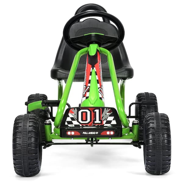 HONEY JOY 7 in. Green 4-Wheel Kids Pedal Powered Ride On Go Kart with  Adjustable Seat and Handbrake TOPB003646 - The Home Depot