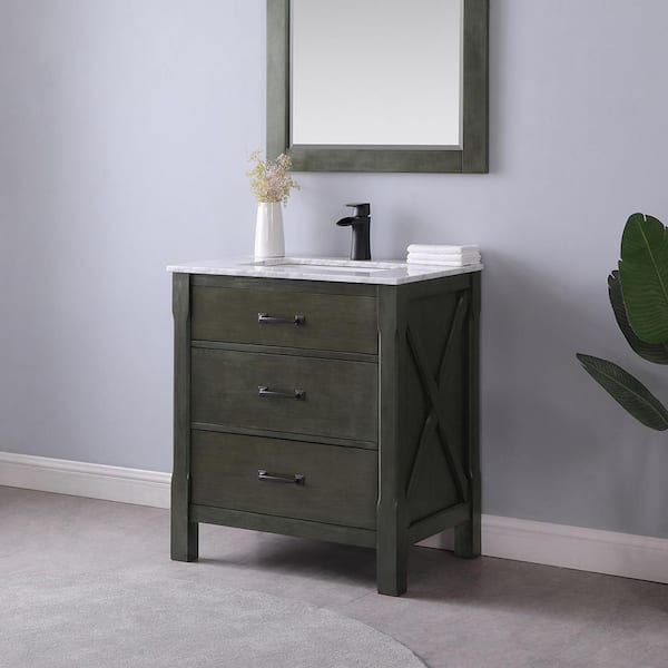 Maribella 30 in. Bath Vanity in Rust Black with Carrara Marble Vanity Top in White with White Basin