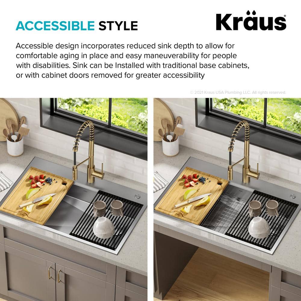 Kore ADA 33-Inch Stainless Steel Single Bowl Kitchen Sink with Accessories