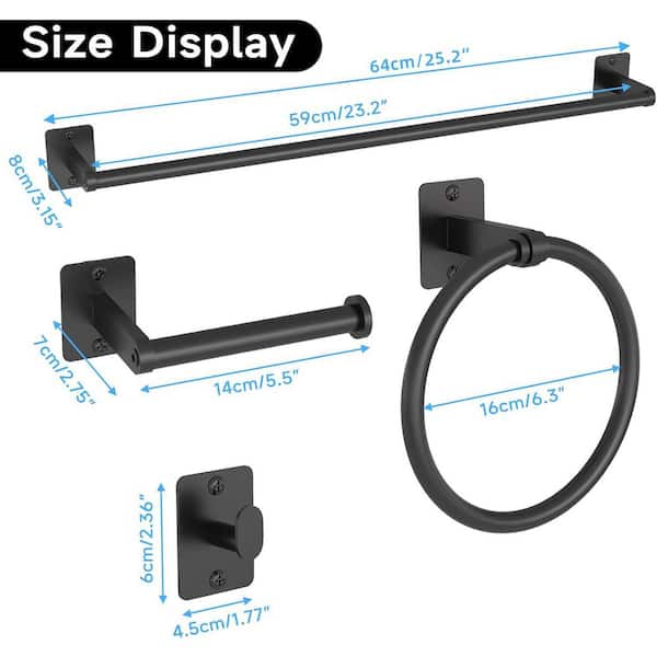20-Piece Bathroom Hardware Set with 4 Towel Bars, 4 Rings, 4 Holders and 8 Hooks in Matte Black