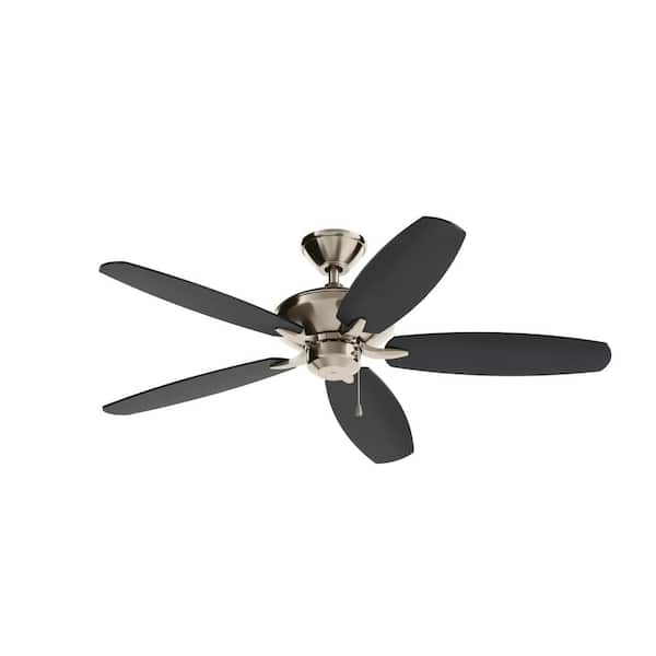 KICHLER Renew 52 in. Indoor Brushed Stainless Steel Dual Mount Ceiling Fan with Pull Chain for Bedrooms or Living Rooms