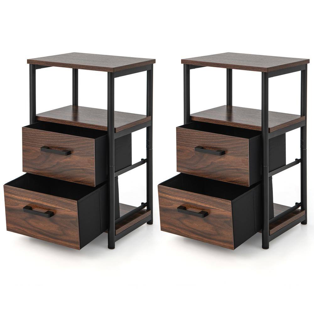 HONEY JOY 2Pieces Nightstand with 2Drawers Retro Bedside Table with