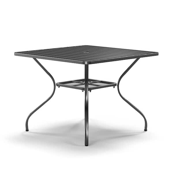 Black Square Iron Outdoor Patio Coffee Table with Umbrella Hole
