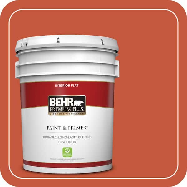 BEHR PREMIUM PLUS 5 gal. #BIC-31 Fire Coral Flat Low Odor Interior Paint & Primer
