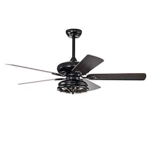 52 in. Indoor/Outdoor Matte Black Farmhouse Ceiling Fan with Dual Finish Blades Industrial Fandelier and Remote Control