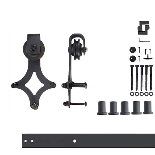 HOMACER 6 ft./72 in. Black Rustic Non-Bypass Sliding Barn Door Hardware ...