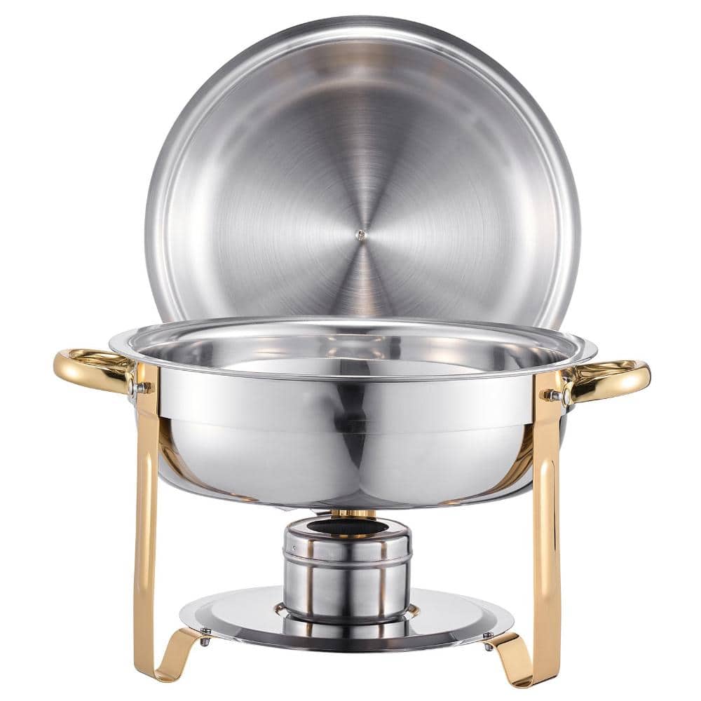5 Qt Round Chafing Dish Set 4-Pack Stainless Steel Buffet Server with Lid Water Pan Folding Stand Full-Size Pans price history on PriceWatchPro
