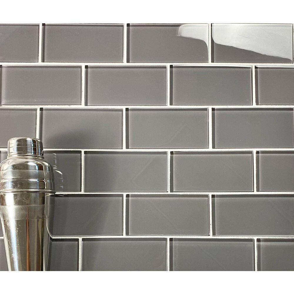 Modern Pebble Gray 3 in. x 6 in. x 8 mm Glossy Glass Subway Wall Tile (8.75 sq. ft./Case) price history on PriceWatchPro