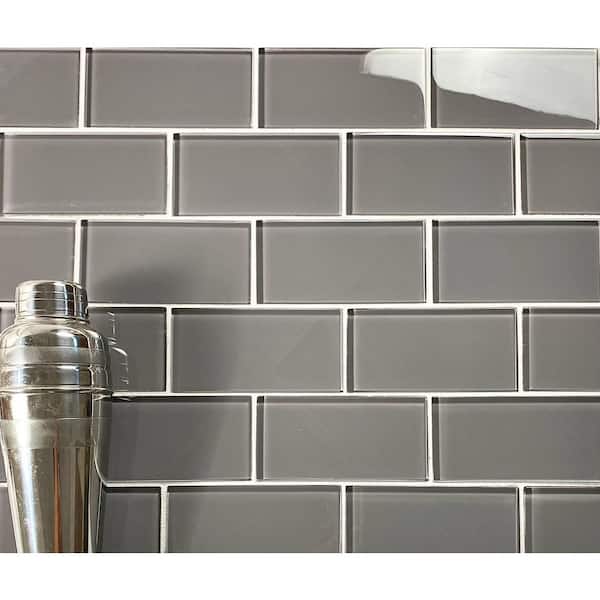 ABOLOS Modern Pebble Gray 3 in. x 6 in. x 8 mm Glossy Glass Subway Wall Tile (8.75 sq. ft./Case)