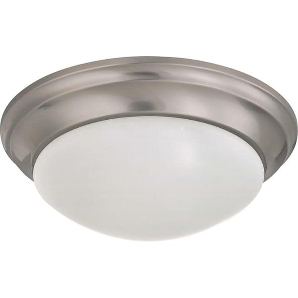 SATCO 2-Light Brushed Nickel Flush Mount Twist and Lock with Frosted White Glass
