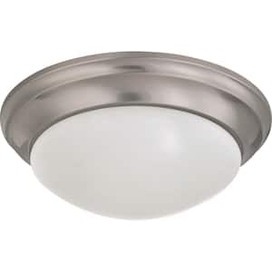 2-Light Brushed Nickel Flush Mount Twist and Lock with Frosted White Glass