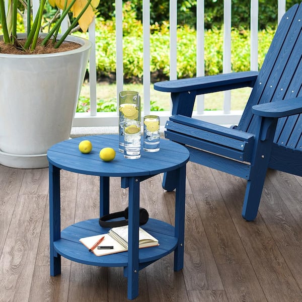 DEXTRUS 20 in. Oval Plastic Outdoor Side Table in Blue