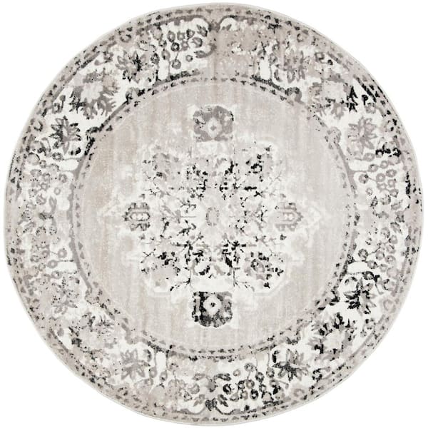 SAFAVIEH Skyler Gray/Ivory 7 ft. x 7 ft. Round Border Distressed Area Rug