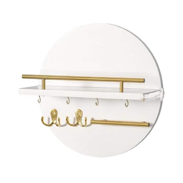 Unbranded 12.4 in. W x 4.9 in. D White Key Holder with Hooks Decorative Wall Shelf