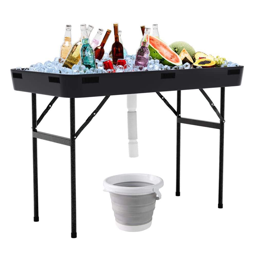 Costway 4 ft. Party Ice Cooler Folding Table Black Plastic Costway 4 ft. Party Ice Cooler Folding Table Black Plastic