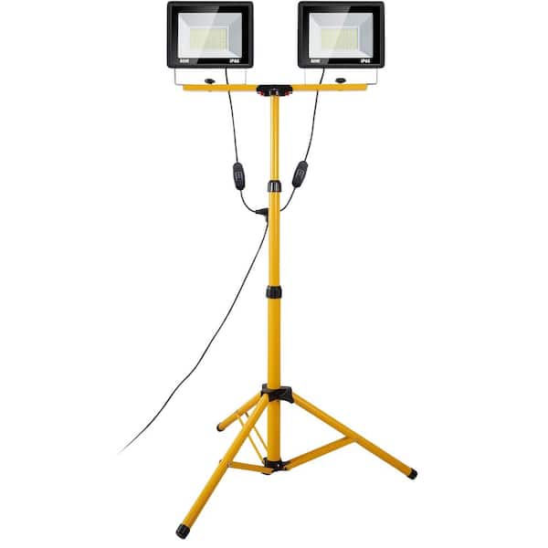 110V 10000 Lumens LED 100W Dual Head with 14 ft. Power Cord Work Light, Waterproof, Adjustable Metal Tripod for site