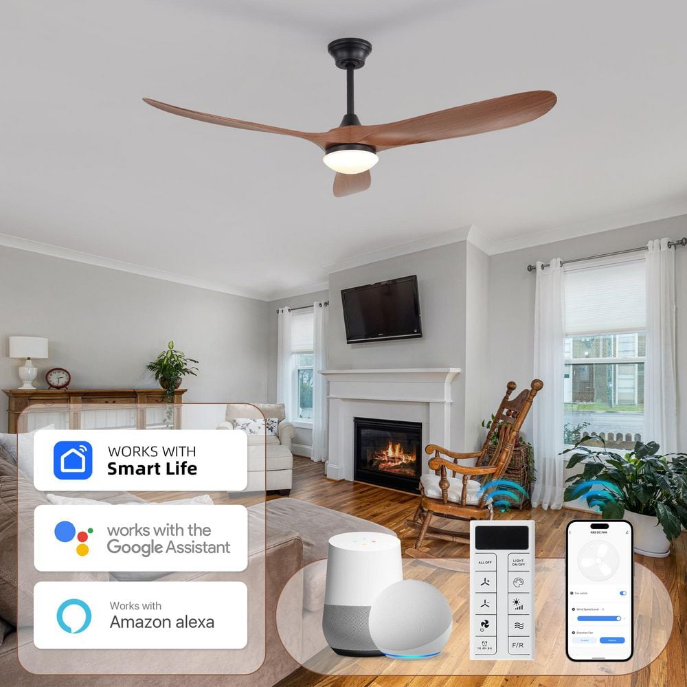 60 in. Indoor/Outdoor Smart Integrated LED Brown Downrod Ceiling Fan with Light Kit and Remote/APP Control