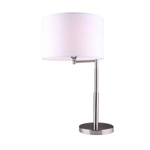 Perin 23.75 in. Brushed Nickel Indoor Table Lamp with White Fabric Shade