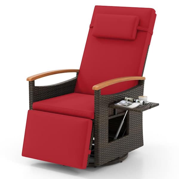 Outdoor 360° Swivel Rattan Recliner Chair Patio Wicker Chaise Lounge Chair Red