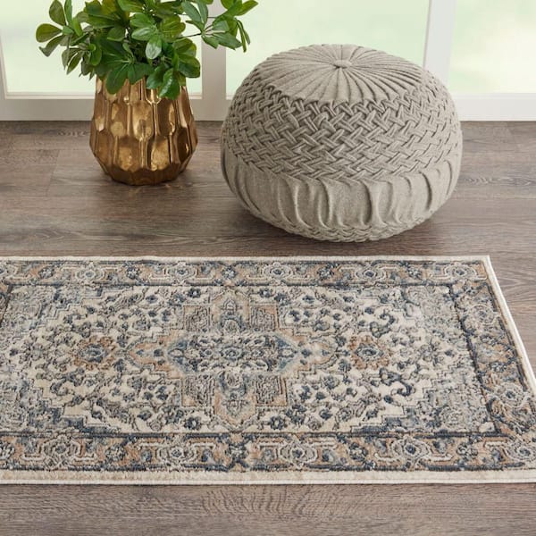 Concerto Ivory/Grey doormat 2 ft. x 4 ft. Persian Modern Kitchen Area Rug