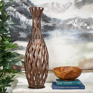 33 in. Copper Handmade Woven Metal Decorative Vase with Open Frame Design