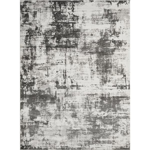 LOOMAKNOTI Rhane Vearali Gray 6 ft. 7 in. x 9 ft. 2 in. Abstract Polypropylene Area Rug