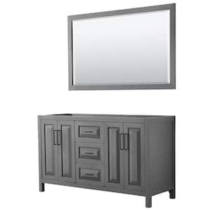 Daria 59 in. W x 21.5 in. D x 35 in. H Double Bath Vanity Cabinet without Top in Dark Gray with 58 in. Mirror