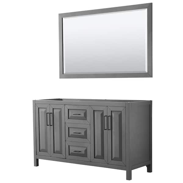 Wyndham Collection Daria 59 in. Double Bath Vanity Cabinet without Top in Dark Gray with Matte Black Trim with Mirror Assembled