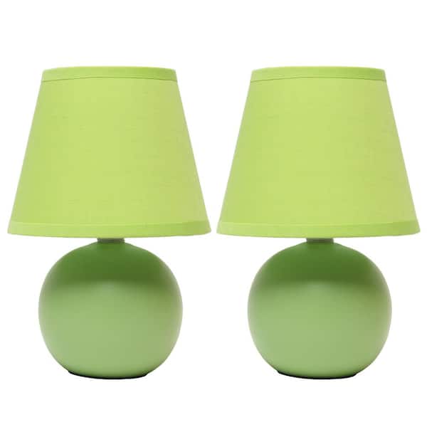 Creekwood home 8.66 in. Green Traditional Petite Ceramic Orb Base Table Lamp Set with Matching Tapered Drum Fabric Shade (2-Pack)
