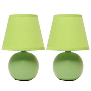 8.66 in. Green Traditional Petite Ceramic Orb Base Table Lamp Set with Matching Tapered Drum Fabric Shade (2-Pack)