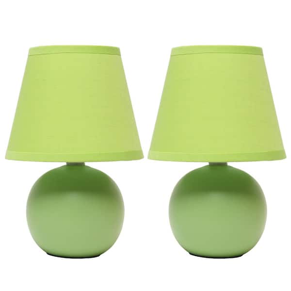 Creekwood Home 8.66 in. Green Traditional Petite Ceramic Orb Base Table Lamp Set with Matching Tapered Drum Fabric Shade (2-Pack)