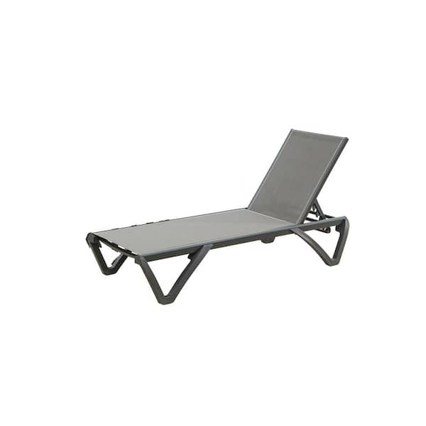 Sudzendf Gray Aluminum Outdoor Patio Chaise Lounge with Adjustable Backrest