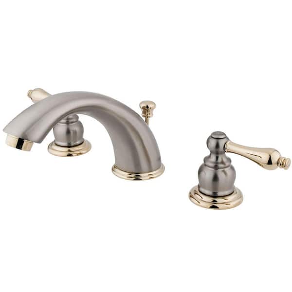 Kingston Brass Victorian 8 in. Widespread 2-Handle Mid-Arc Bathroom Faucet in Satin Nickel and Polished Brass