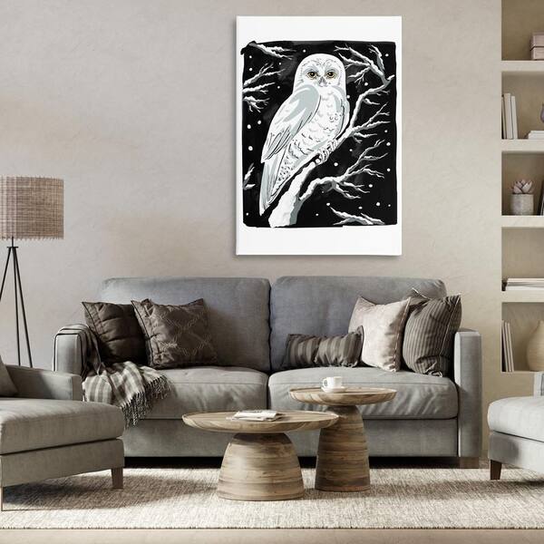 Forest Owl and Calm Snowfall by Hannah Moren Unframed Animal Graphic Art Print 45 in. x 30 in.