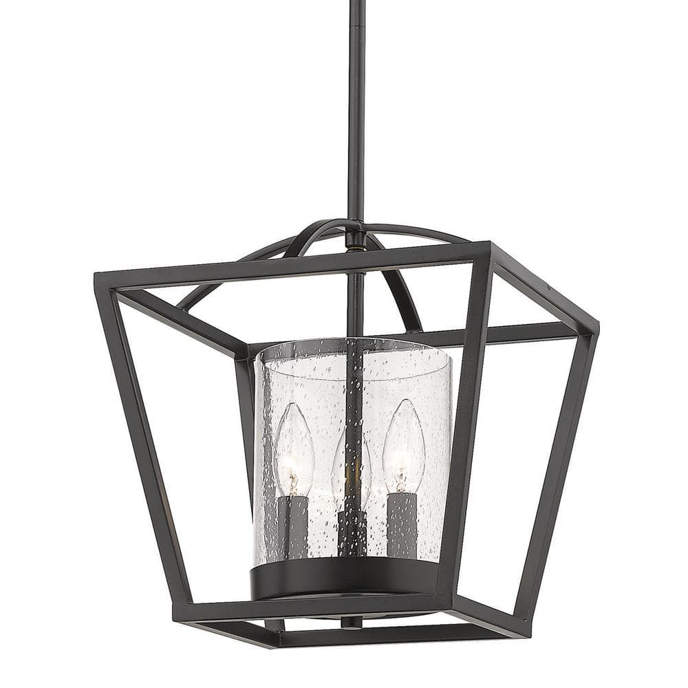Matte Black Indoor/Outdoor Glass Semi-Flush Light