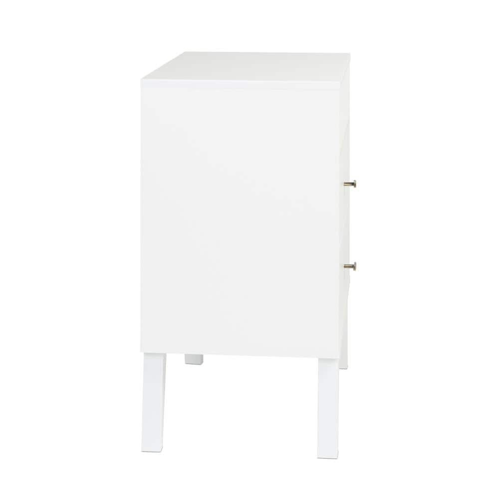 White Mid Century Modern 2 Drawer Nightstand with Shelf