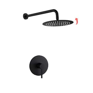 1-Spray Patterns with 1.5 GPM 10 in. Wall Mount Rain Fixed Shower Head with Rough-In Valve in Matte Black