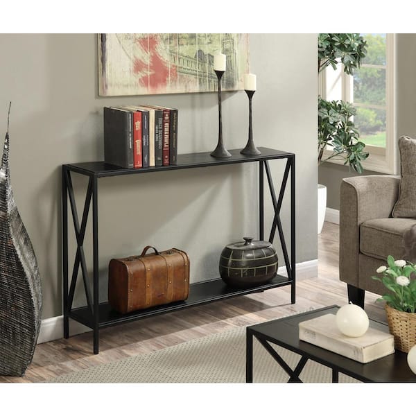 Convenience Concepts Tucson 48 in. Black Rectangle Wood Console Table with Shelves