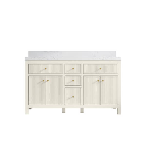 Willow Collections Sonoma 60 in. Double Sink Freestanding Alabaster Bath Vanity with Empira White Qt. Top Unassembled