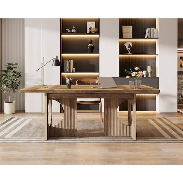 BYBLIGHT Moronia 63 in. Rectangle Brown Wood Computer Desk Writing Table with Hollow Round Leg for Work Study