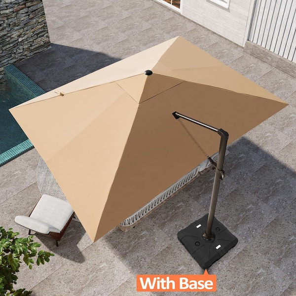 13 ft. x 10 ft. Aluminum Cantilever Offset Tilt Rotation Patio Umbrella in Tan, Base Stand Weights Included
