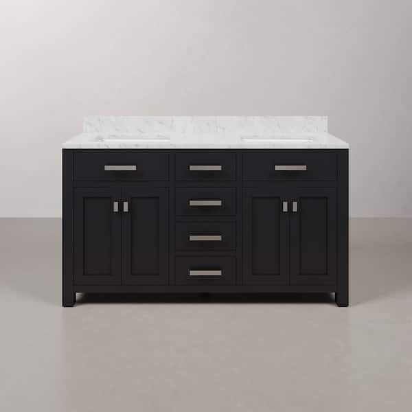 Water Creation Madison 60 in. W x 21.5 in. D x 34 in. H Double Sink Bath Vanity in Espresso with Carrara White Marble Top