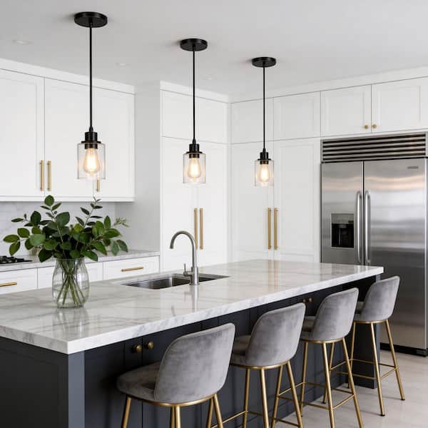 4 in. 1-Light Black Pendant Light, Modern Farmhouse Hanging Fixture for Kitchen Island and Dining Room Ambience