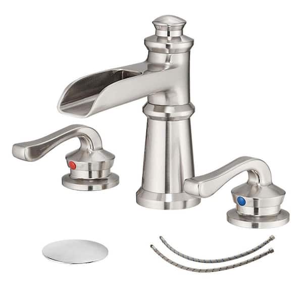 Fapully 8 in. Widespread Double Handle Bathroom Faucet, 2-Handle Waterfall Bathroom Faucet in Brushed Nickel