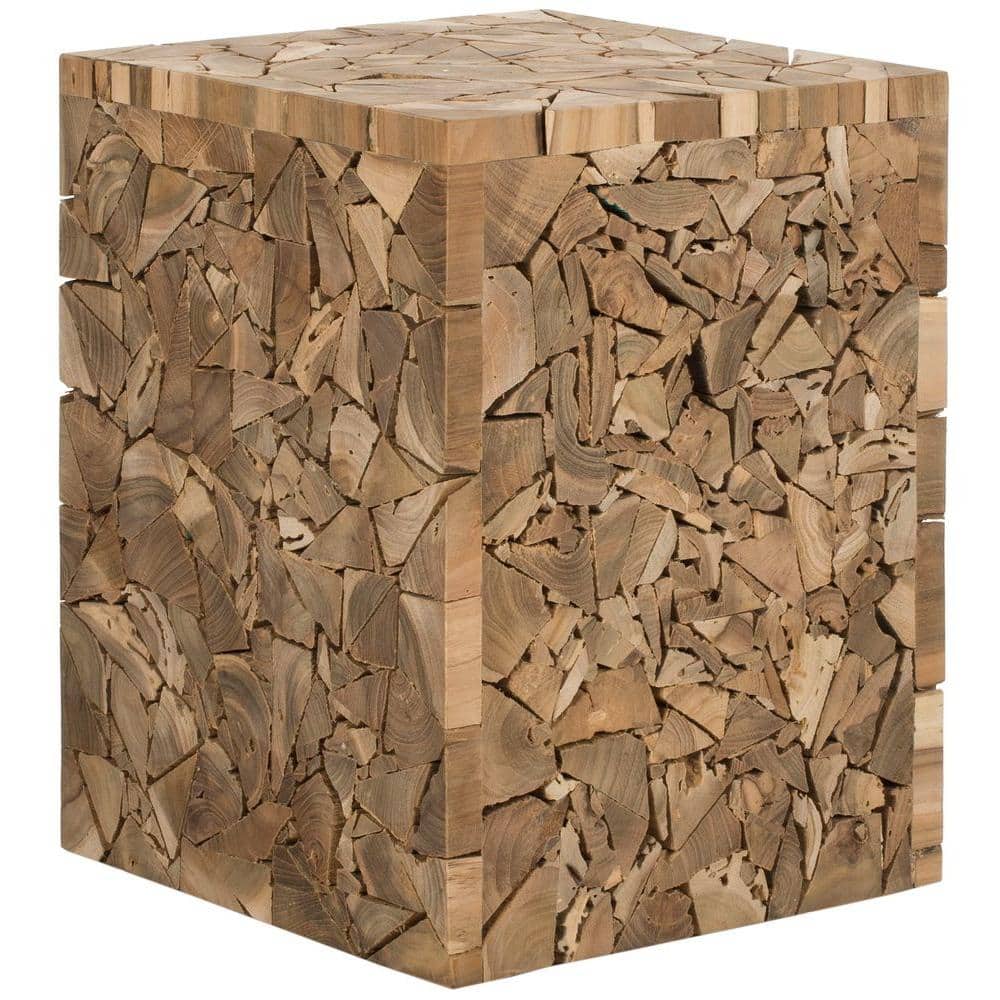 Reclaimed Teak Mosaic 12" Square Stool in Medium Oak Finish