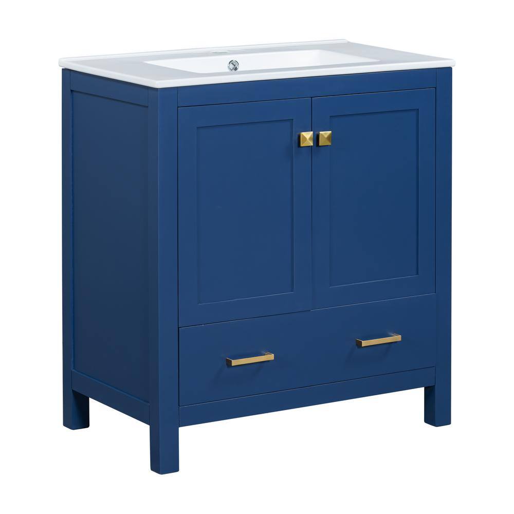30 in. W x 18 in. D x 34 in. H Single Sink Freestanding Bath Vanity in Blue
