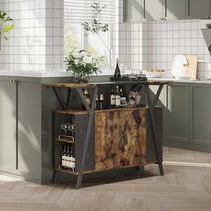 Dark Brown Burnt Wood and Matte Black Metal Stackable Kitchen Cabinet –  MyGift