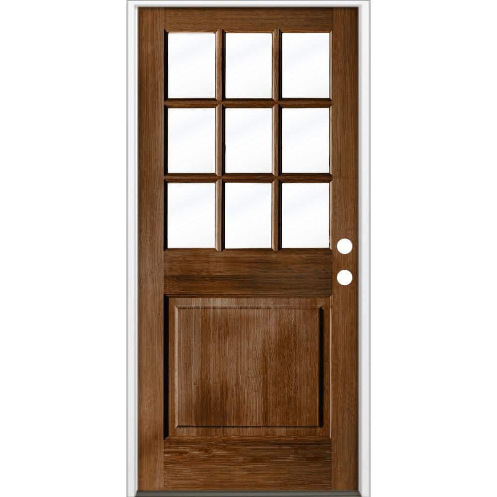 36 in. x 80 in. Farmhouse Beveled 9-Lite Clear Glass Left Hand Provincial Stain Hemlock Wood Prehung Front Door price history on PriceWatchPro
